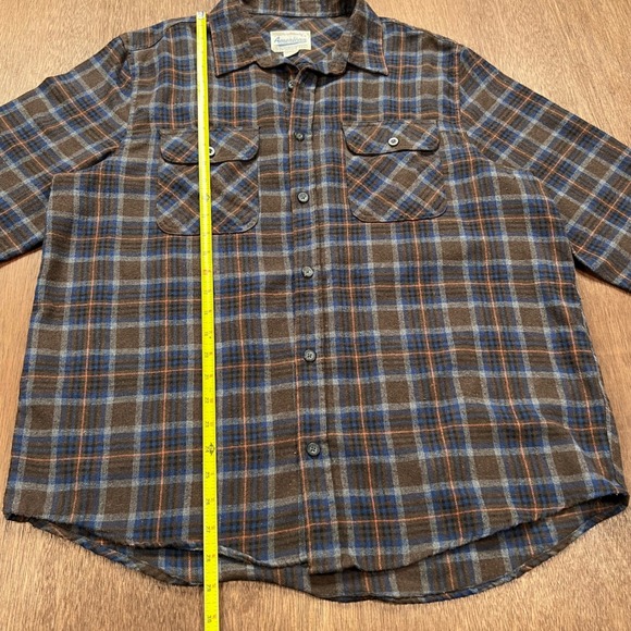 American Vintage Manufacturing Co Plaid Flannel Shirt Brown Blue L AVH21170LW - Picture 6 of 9